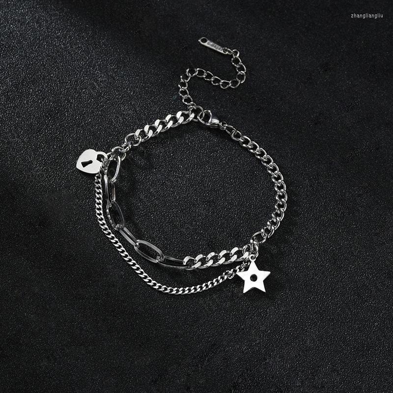 

Link Bracelets Fashion Five-Pointed Star Love Pendant Stainless Steel Double-Layer Bracelet Temperament Ladies Simple Jewelry Wholesale