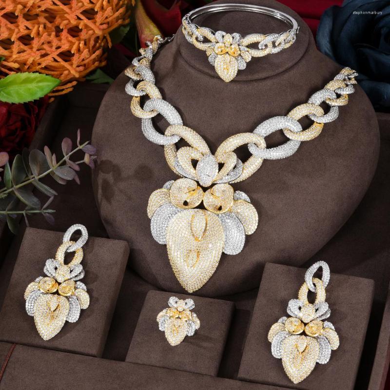 

Necklace Earrings Set Missvikki Hiphop Cuban Links Full Micro CZ Luxury African 4PC Jewelry For Women Wedding Party Zircon Crystal, Picture shown