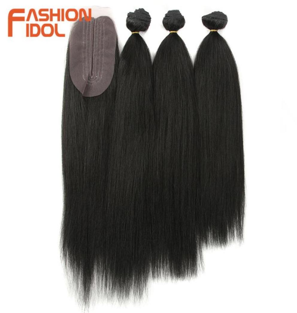 

FASHION IDOL Kinky Straight Synthetic Hair Bundles Lace With Closure 1822 Inches Hair Weaves Ombre Brown Blonde Hair Extensions 26873092