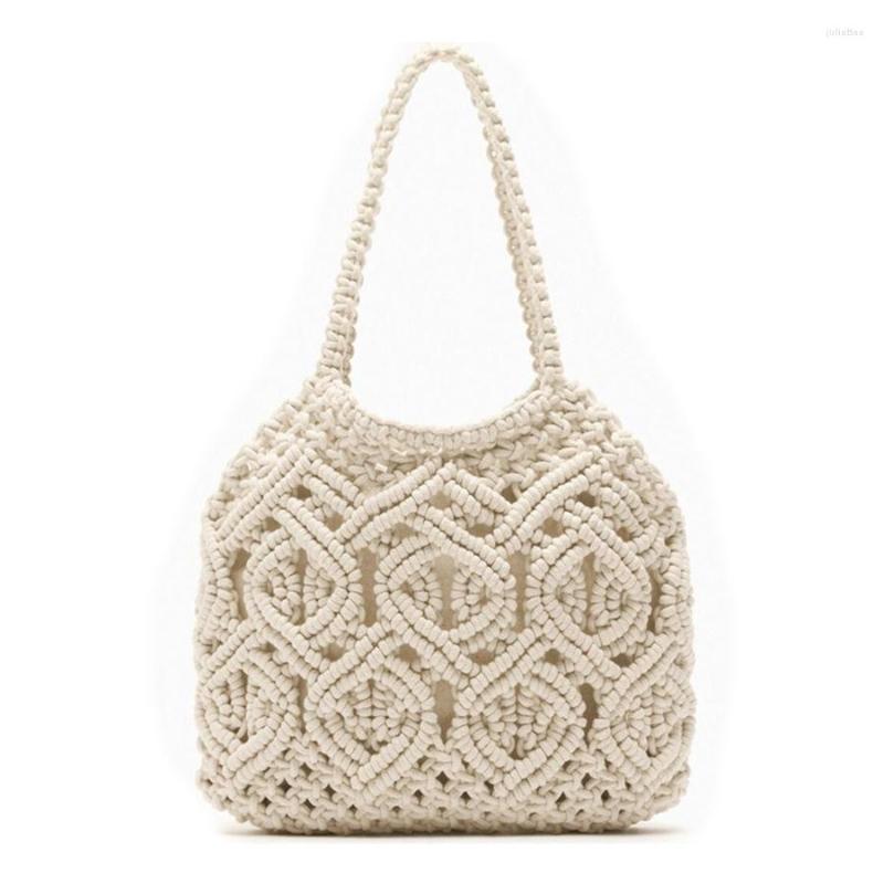 

Evening Bags Hollow Out Shoulder Fashion Cotton Rope Fishing Net Bag Summer Beach Women's Knitting Handbag Travel Woven Totes Bolsas, Beige