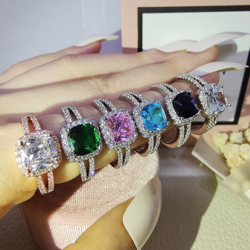 

Wedding Rings Green Blue Black Pink Silver Color Designer Engagement Ring For Women Finger Special Design Jewelry R1507XWedding