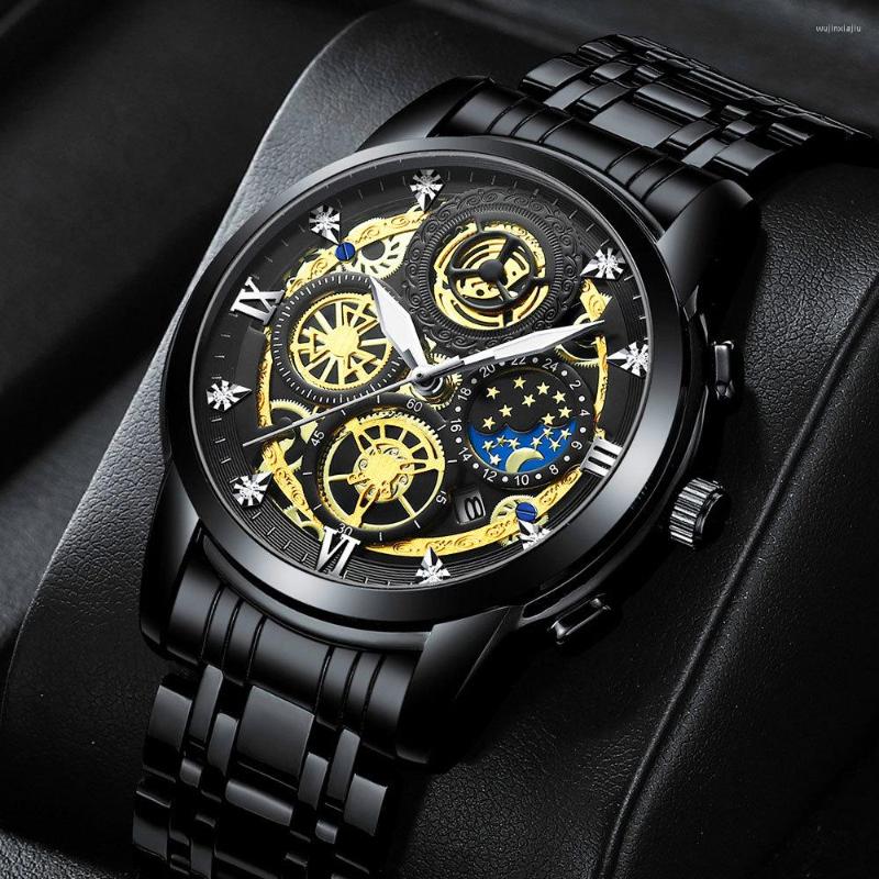 

Wristwatches For Men's Quartz Watch Hollow Concept Waterproof Multi-function Wrist, Black ste