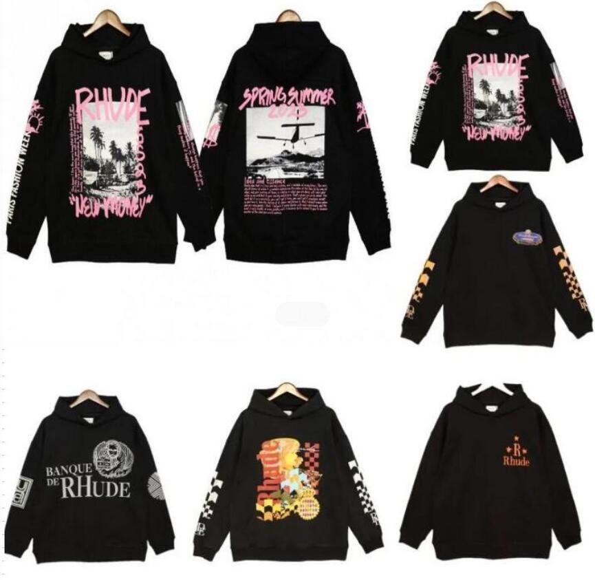 

Men's RHUDE hoodies monogrammed washcloth embroidered American high Street blouse for men and women, Q1111