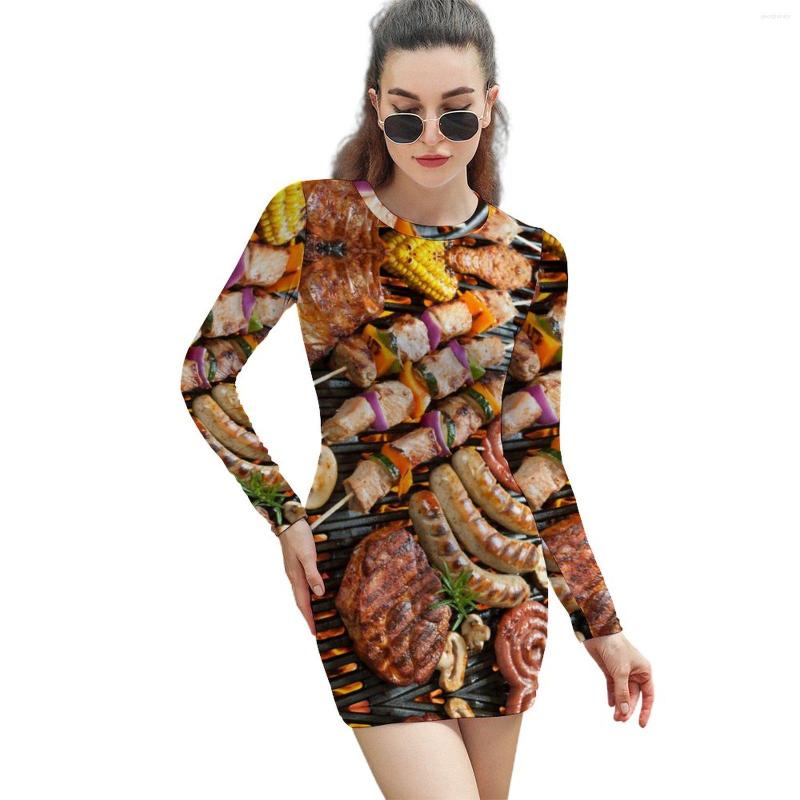 

Casual Dresses Exotic Barbecue And Sausage Long-sleeved Sheath Dress Graphic Cocktails Woman' Top Quality, Style