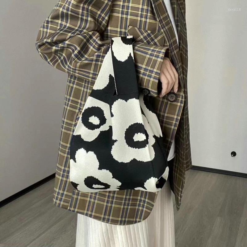 

Evening Bags Flower Knitted Handbag Fashion Handmade Shoulder Bag Lady Leisure Tote Japanese Student Reusable Shopping, Type2
