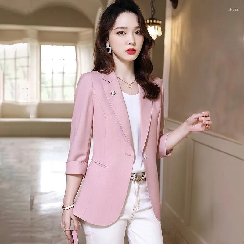 

Women's Suits 2023 Spring Summer Korean Fashion Women Blazer Coats Three Quarter Sleeve Casual Thin Jacket Female Suit Outwear Ladies Tops, White
