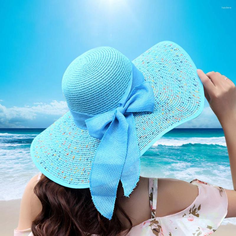 

Wide Brim Hats Summer Women's Beach Caps Foldable Chiffon Floppy Sun Casual Ladies Sombreros Bowknot Hat UV Protect Travel Cap