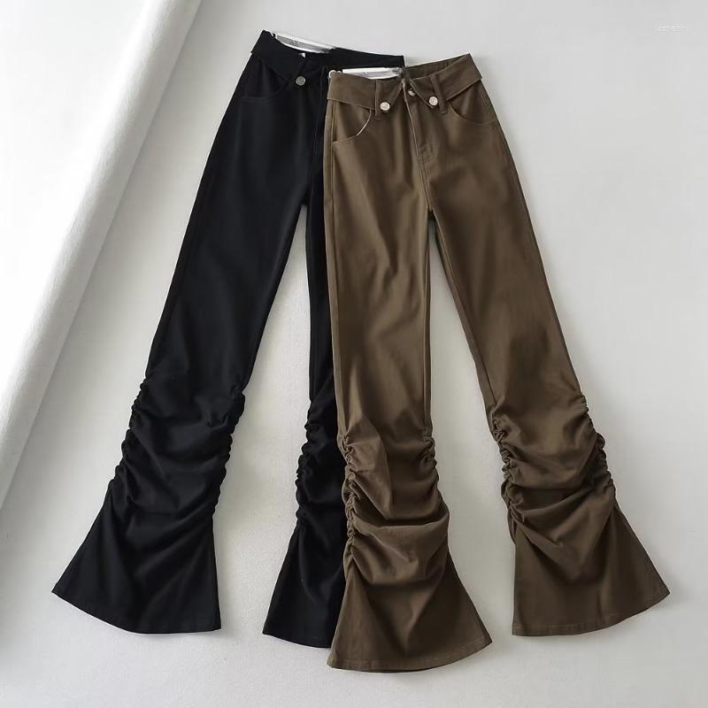 

Women's Jeans High Waist Stacked Ruched Flare Denim Pant Slight Bootcut Long Bell Bottom Y2k Streetwear Fashion Harajuku Parachute Cargo, Black