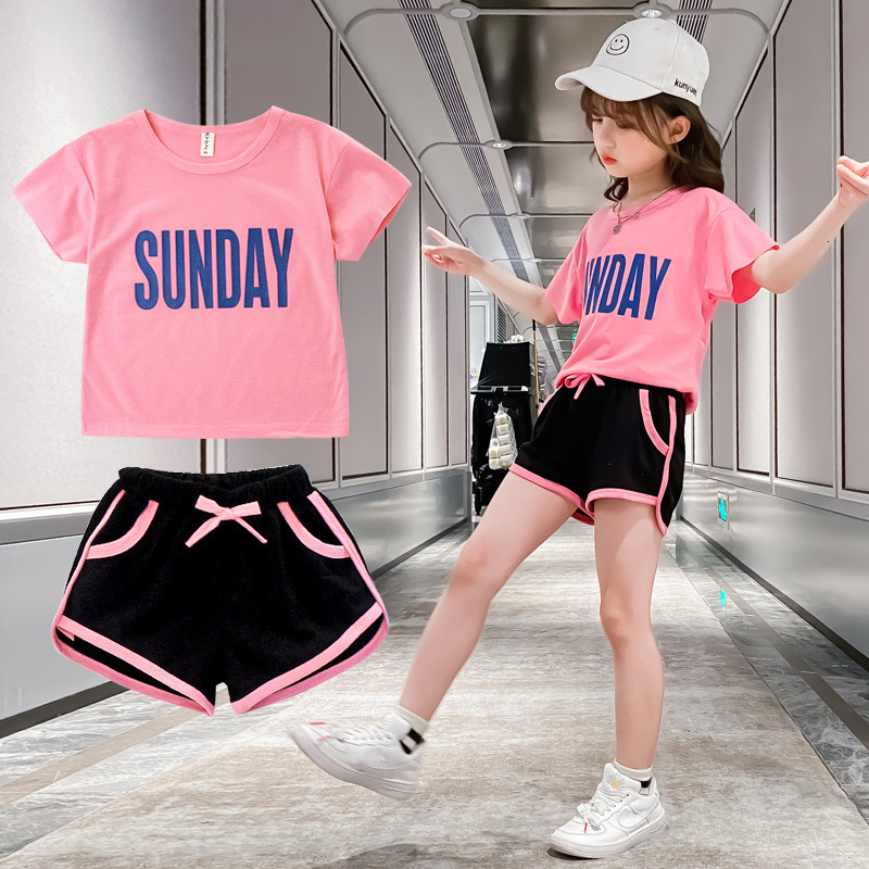 

Sets Suits Summer Girls Clothes Set Short Sleeve T shirt Short Pants 2 PCS Children Clothing For Teen Kids 4 6 8 10 12 Years 230508, White