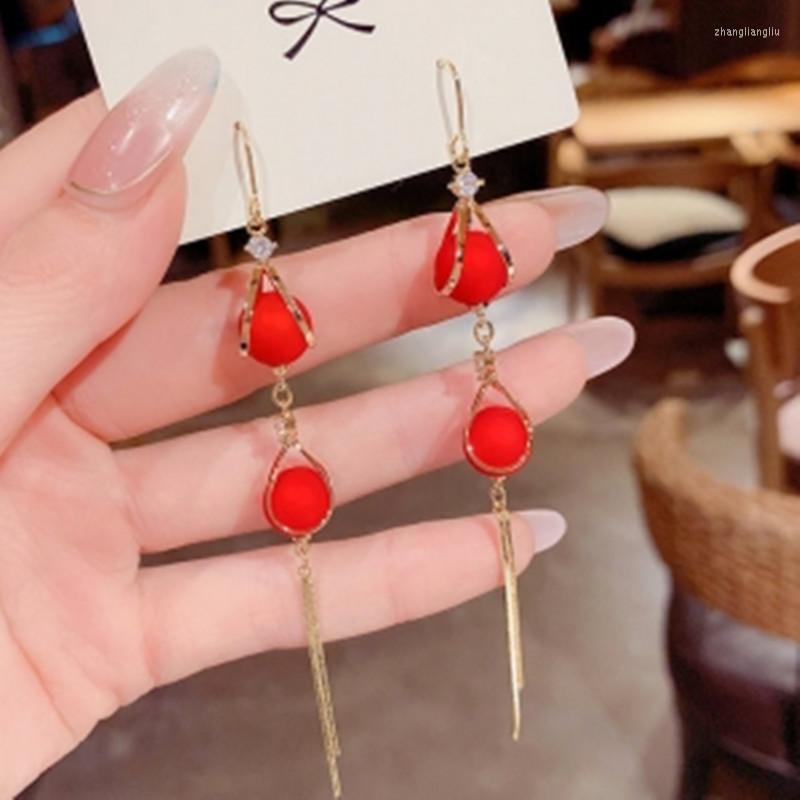 

Dangle Earrings Unusual Imitation Pearl Red Metal Drop Irregular Pendants Geometric Personality For Women Pendientes Mujer
