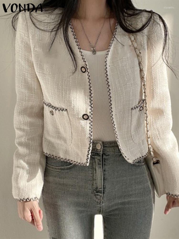 

Women' Suits VONDA Elegant OL Style Blazer 2023 Fashion Autumn Women Casual Long Sleeve Coats Buttons V Neck Loose Outerwear Overcoat, Black