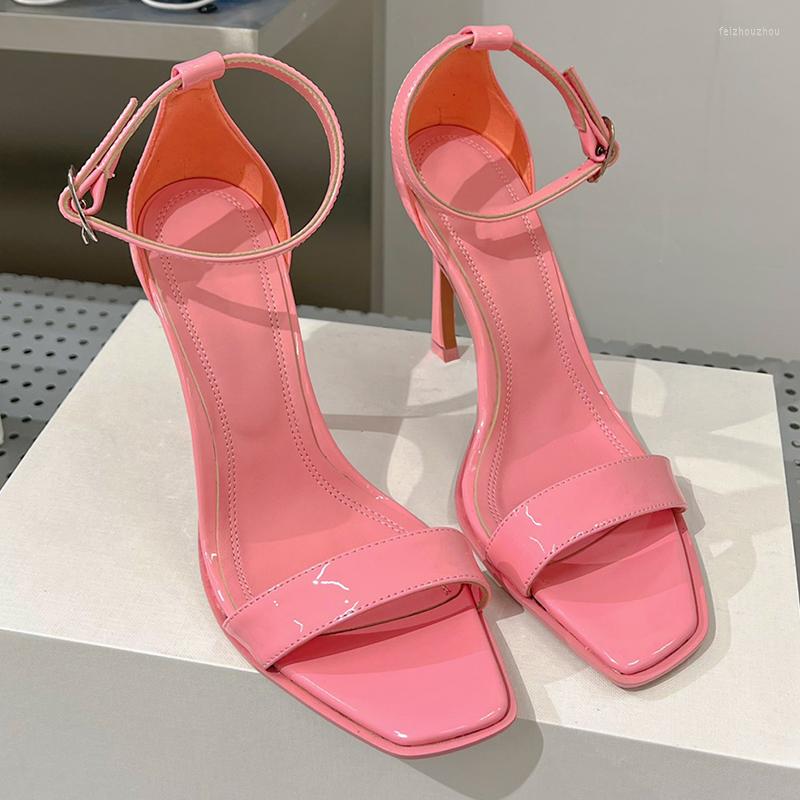 

Dress Shoes Spenneooy Summer Fashion Women Party Elegant Solid Color Square Toe Heel Ankle Buckle Strap Super High Heeled, White