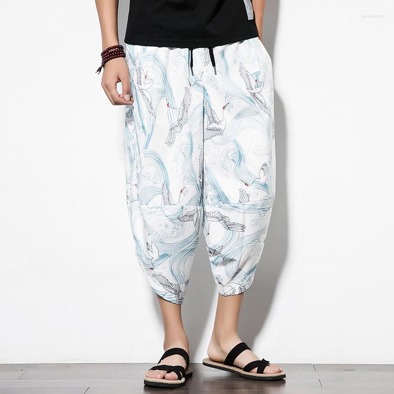 

Men's Pants Mens Harajuku Length Leg Calf Wide Summer Casual 2023 Cotton Linen Printing Harem Baggy Fashion Men Clothes M-5XL, Black