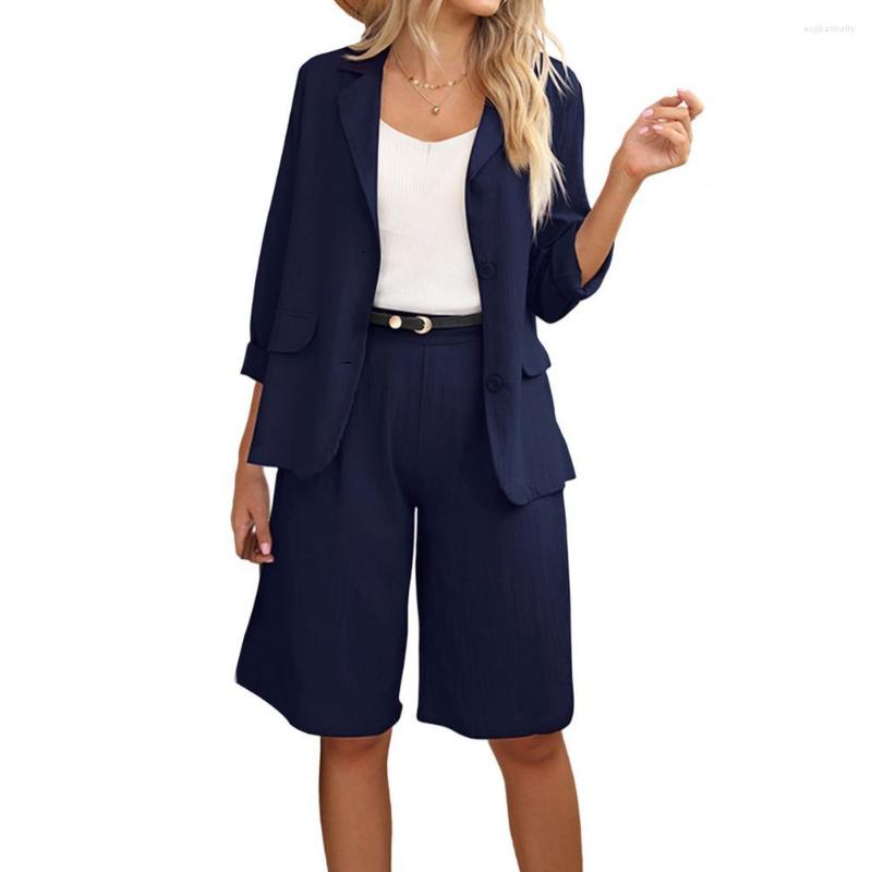 

Women' Tracksuits Chic Women Blazer Shorts Set Knee Length Pants Lady Business Outfit Double Buttons Daily Wear Straight, Black
