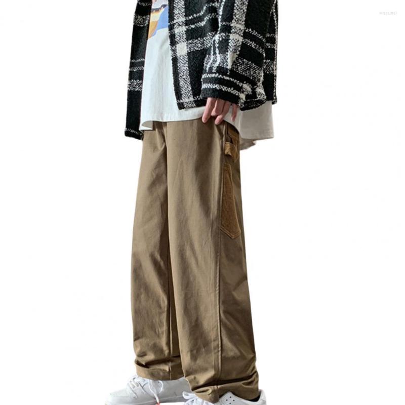 

Men's Pants Men Cargo Loose Drawstring Contrast Color Wide Leg Elastic Waist Match Top Patchwork Full Length Spring Trousers, Black