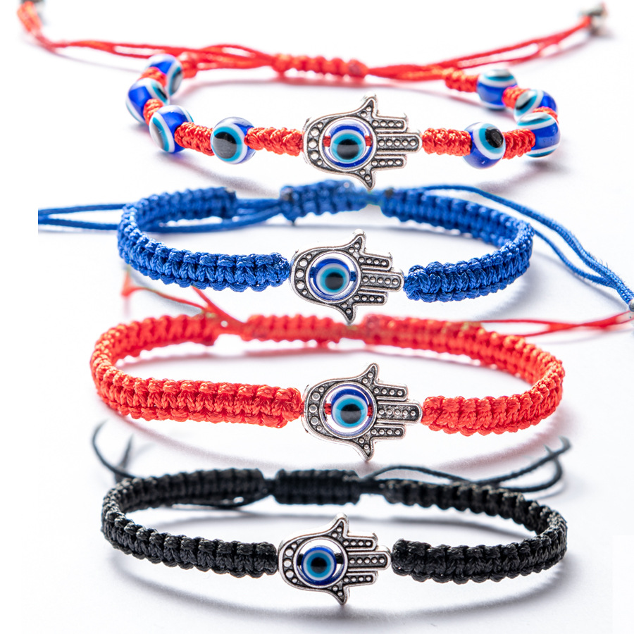 

Fashion Hand-woven Blue Evil Eye Charm Bracelet Lucky Devil's Eyes Wrist Hand of Fatima Bracelets In Bulk