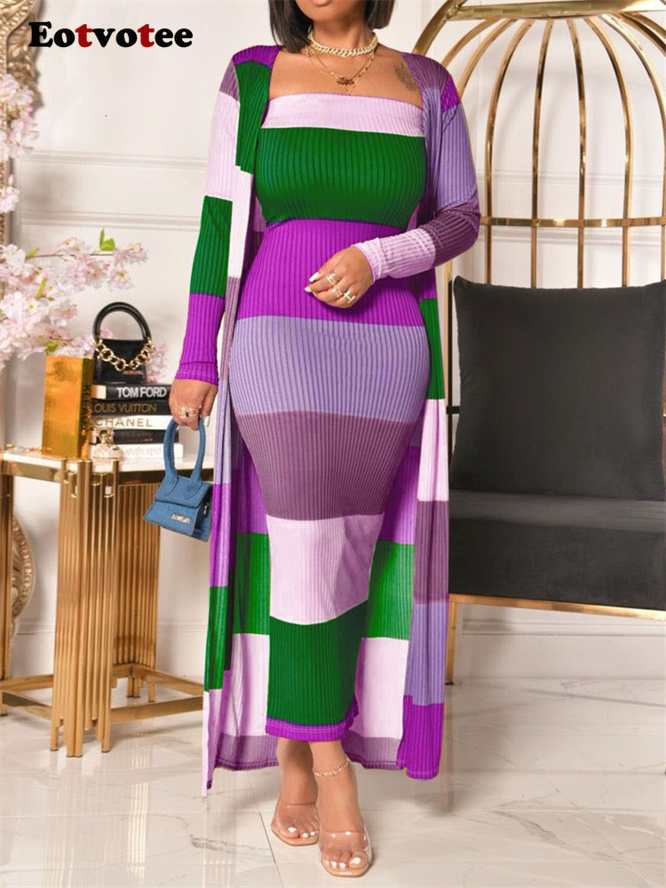 

Two Piece Dress Eotvotee 2 Set Women French Style Slash Neck Striped Slim Sexy es Long Oversized Cardigan Tops 230509, Blue