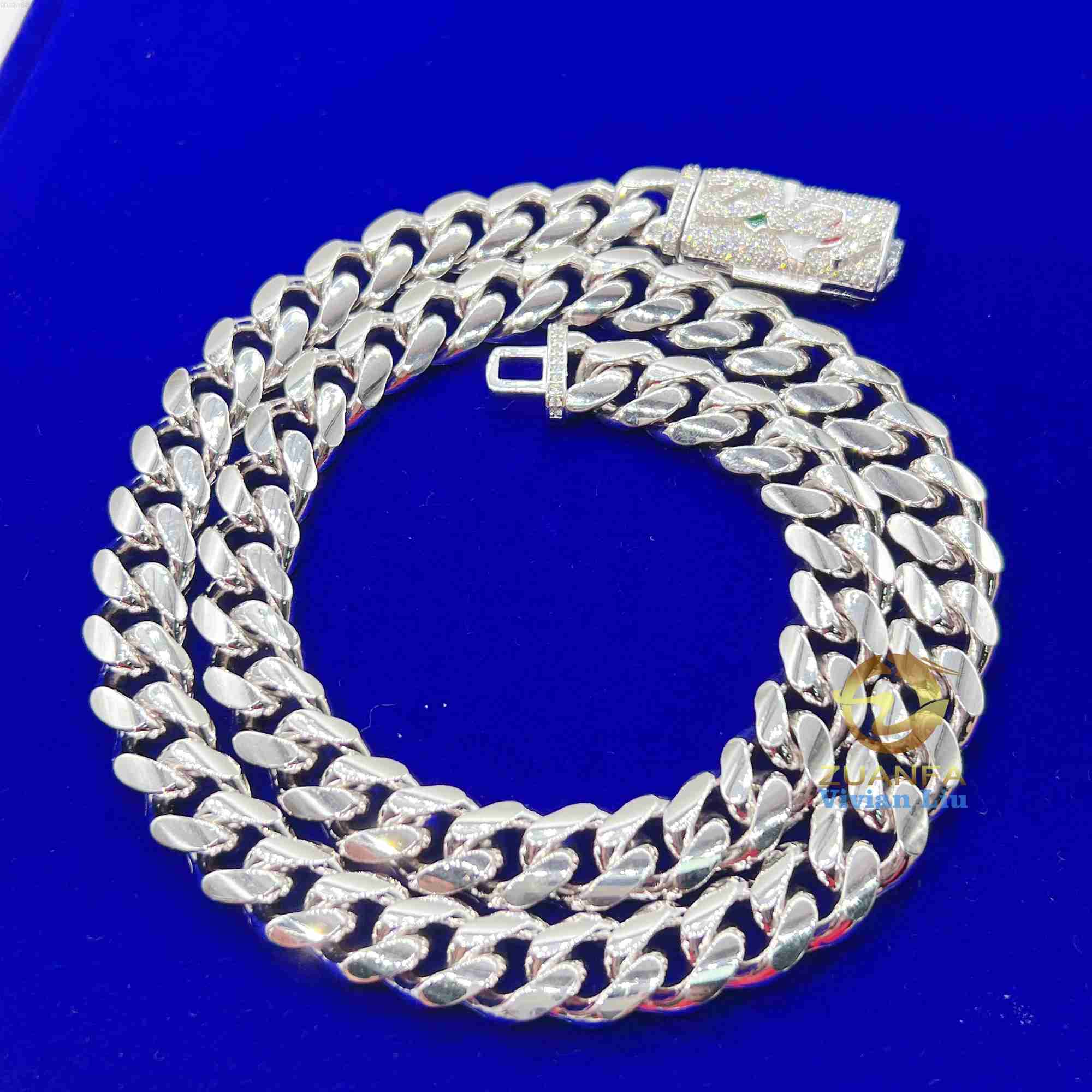 

12mm Mens Necklace Vvs Moissanite Clasp Solid Sterling Silver 925 Fashion Luxury Miami Cuban Link Chain