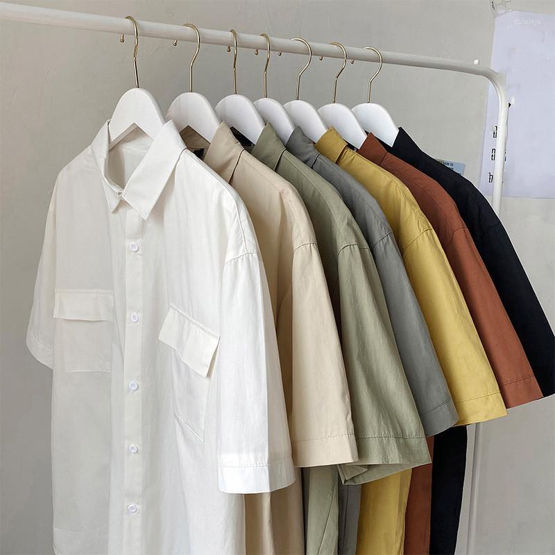 

Men's Casual Shirts Summer Short Sleeve Shirt Solid Color Men's Loose Tops Breathable Man Chemise Homme Male Blouse, White