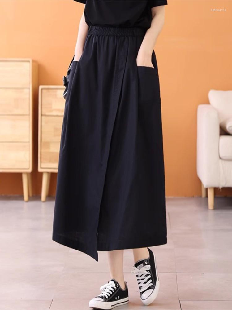 

Skirts Spring Summer Simple Irregular Skirt Woman Slim Elastic Waist Double Pockets Casual Solid Color Elegant Clothes 2023, Figure 3