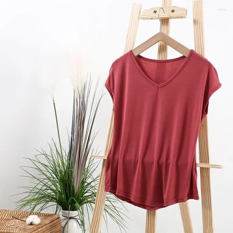 

Women's T Shirts Modal Women's Cotton T-Shirt Solid Thin Summer Clothes Urban Classic V-Neck Elegant Top Short Sleeve Tees Casual Loose, Khaki