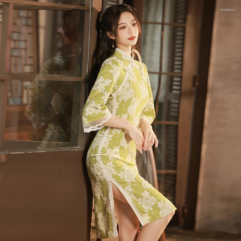 

Ethnic Clothing Cheongsam Improvement 2023 Inverted Long Sleeved Young Fashion Girl Temperament Dress Autumn Style Spring Women Qipao