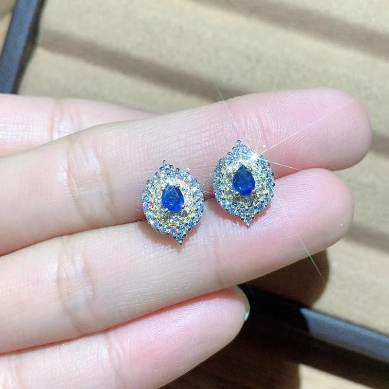 

Stud Earrings Natural Stone Sapphire For Women Pure 925 Sterling Silver Fashion Jewelry Classic Flower