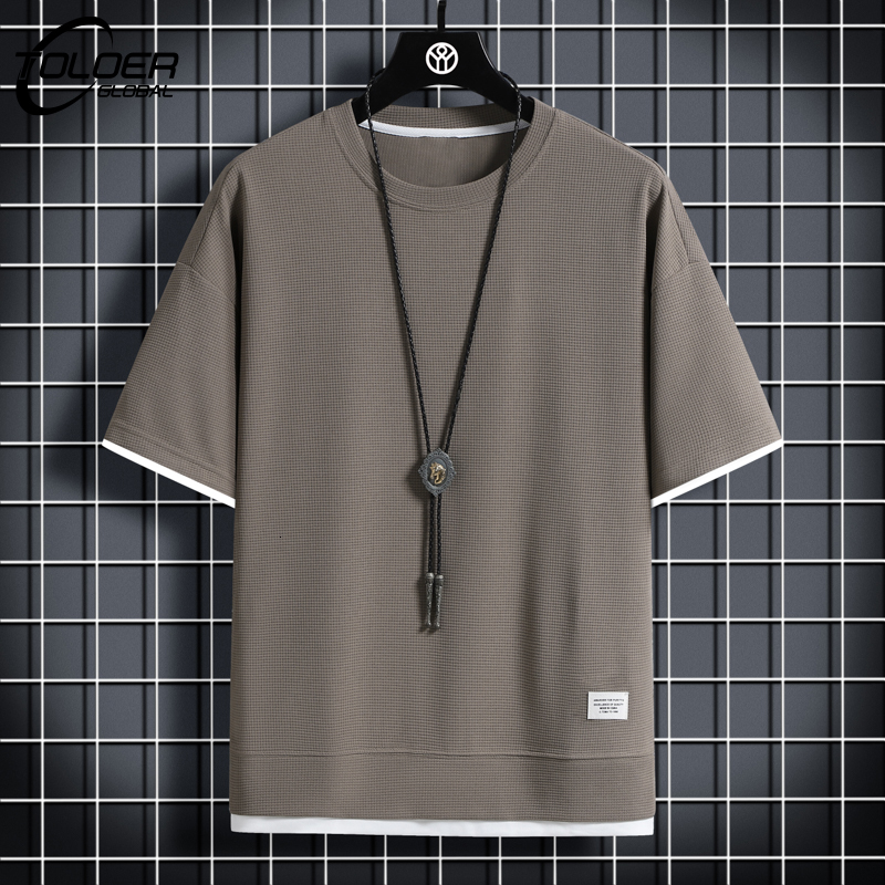 

Men's T-Shirts Summer Solid T Shirts Harajuku Short Sleeve Streetwear Classical Tee Male Oversized O-Neck Tops Waffle Casual T-Shirts Top 230509, Ltx050white
