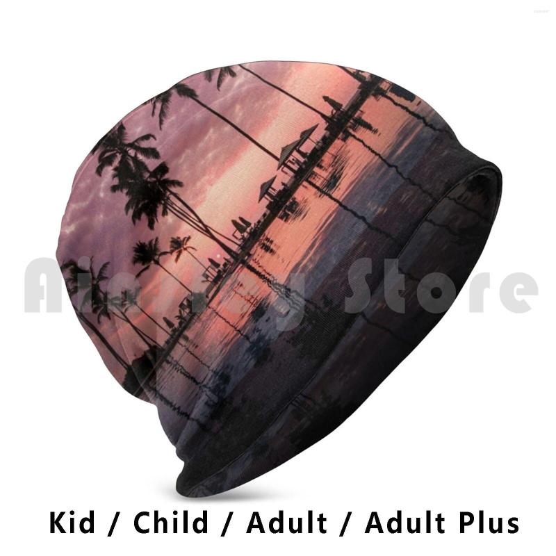 

Berets Pool Aesthetic Sunset Tropical Vibes Print Beanies Knit Hat Hip Hop Swim Swimming Water Ocean Beach Summer, Adult plus knit hat