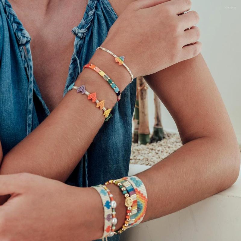 

Link Bracelets Go2boho Beaded Bracelet Rainbow Boho Jewelry Miyuki Beads Colorful Simle Face Love Heart 2023 In Summer Beach Gifts For Her