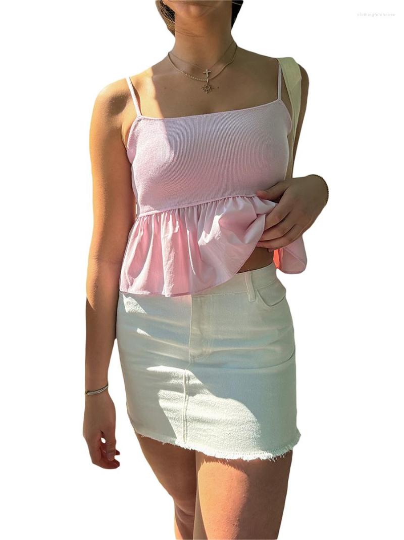 

Women's Tanks Women S Summer Spaghetti Strap Cami Tank Tops Y2k Casual Ruffle Crop Top Sleeveless Camisole Tunic Blouse, S-pink