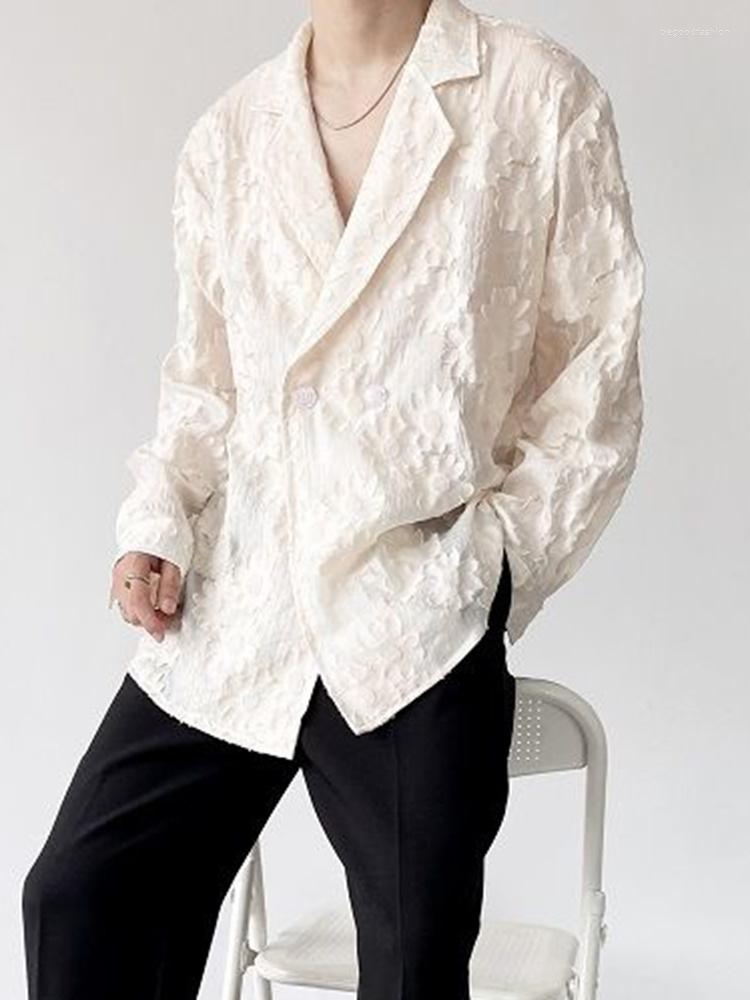 

Men's Casual Shirts ERTH Men's Shirt Personalized Embroidery Jacquard Tops 2023 Spring Fashion Long Sleeve Lapel Korean Chic Male, Apricot
