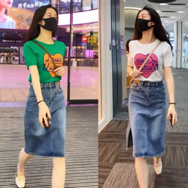 

Work Dresses Fashion Jeans Skirts Suits Female Summer Clothes For Women Korean High Waist Denim Skirt Set 2 Piece Sets Womens Outifits Q90, Green