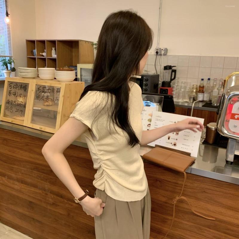 

Women's T Shirts Womens Shirt 2023 Summer Drop Sleeve Pleated Knit Short Women's Tops T-shirt Cropped Tees Casual Streetwear, Black