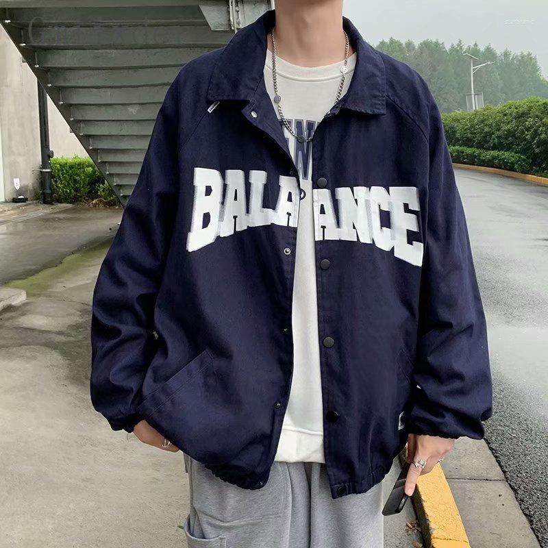

Men' Jackets Gmiixder 2023 Letter Lapel Jacket Men Spring Autumn Hong Kong Style Cargo Coat Unisex Korean High Street Casual Sports Uniform, Black