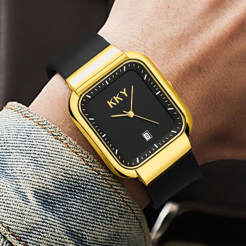 

Wristwatches Mens Wrist Watches 2023 KKY Quartz Watch Men Business Male Date Silicone Clock Casual Fashion Gold Relogio Masculi, Silver