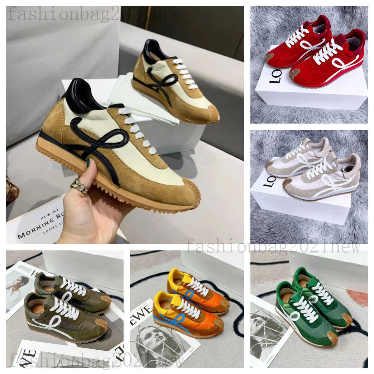 

Designer Fashion luxury casual loewees shoes nylon shoes suede lace-up Soft Sole Inner Elevated Casual sneakers mens and women Outdoor Running Shoes