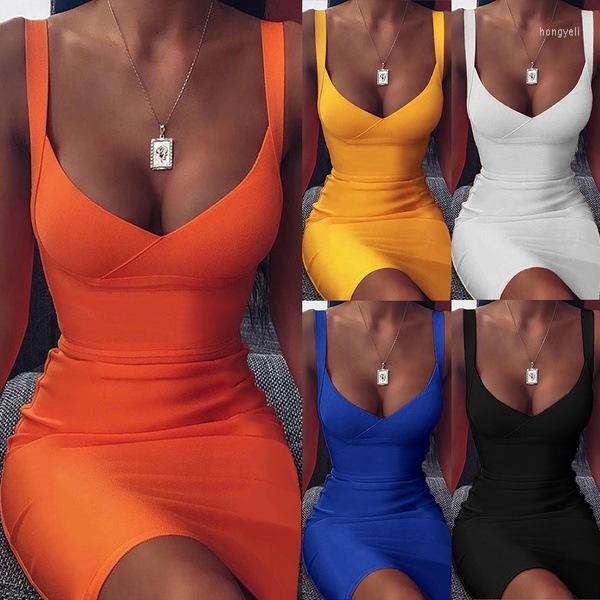 

Casual Dresses Sutimine Summer Dress Women 2023 Sexy Women' Wish Solid Color Suspender With Deep V-neck Slim Buttocks, Orange
