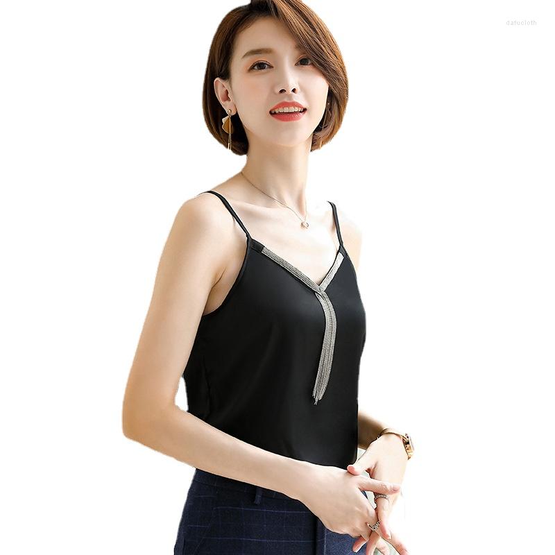 

Women's Tanks 2023 Summer Condole Tops Wearing Short Crystal Bead Pendant Belt Vest Female Women Clothes Heart Cut Out Top, Black