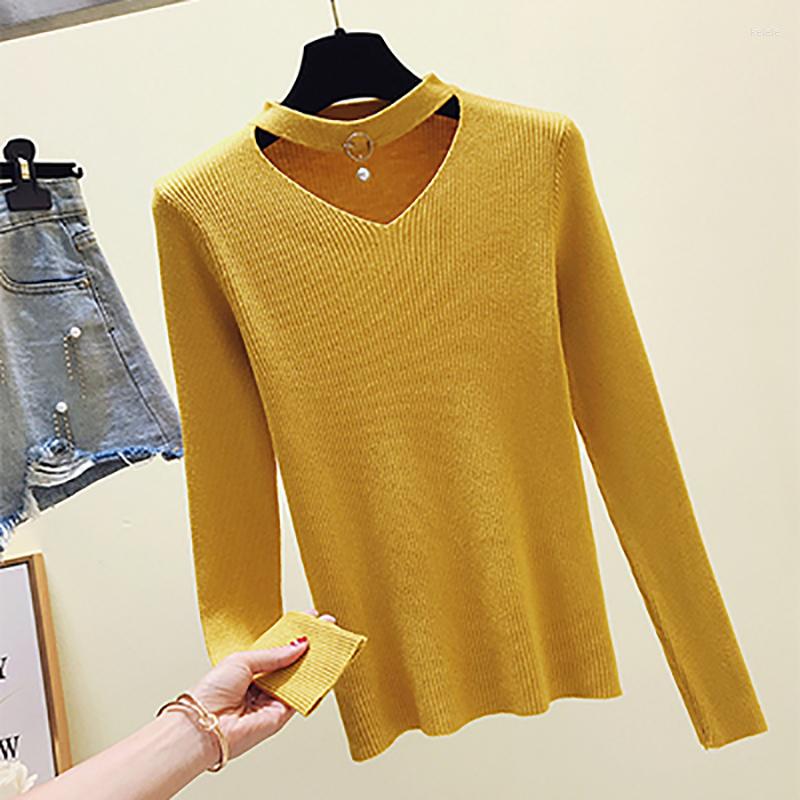 

Women's Sweaters Beading Women Sweater Knitted Jumpers V-Neck Korean Fashion Long Sleeve Tops Slim Pullover 2023 Spring Womens Clothes, Green