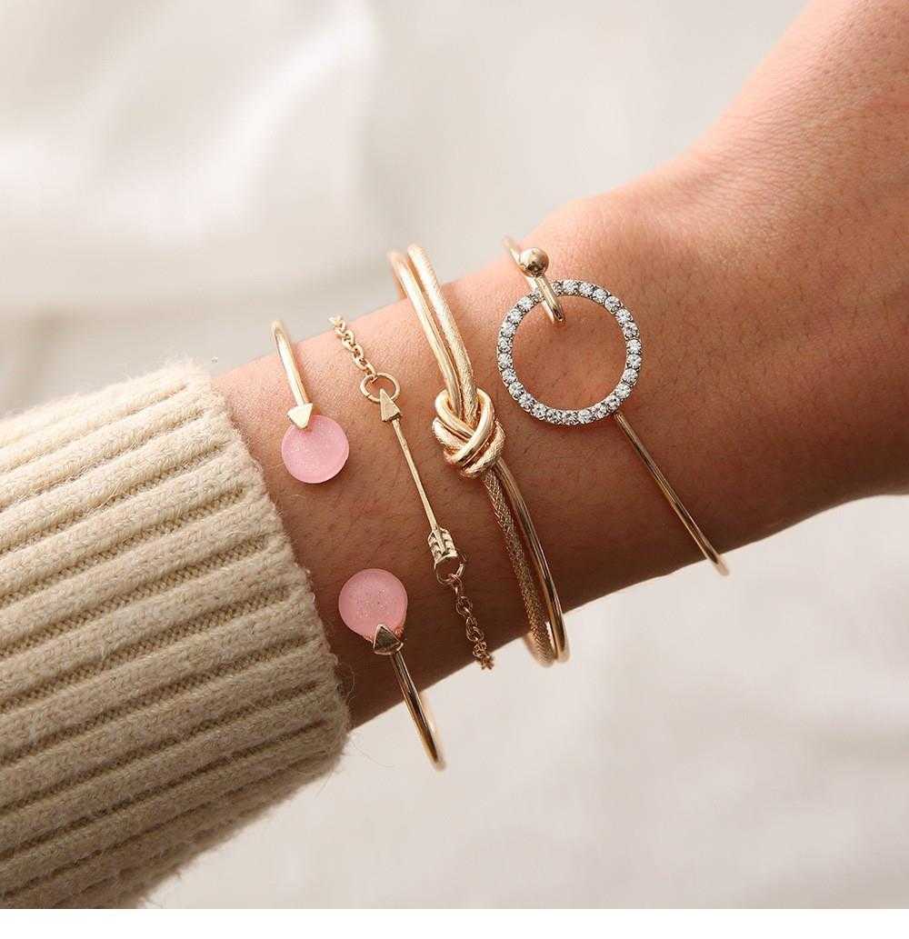 

Simple Style Female Bracelets Personality Knotted Ring Circle Diamond Arrow Bracelet 4 Pcs Set