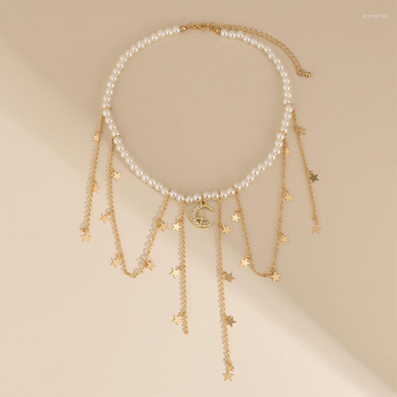 

Chains Clavicle Chain Necklace Baroque Pearl Choker Star Tassel Pendant