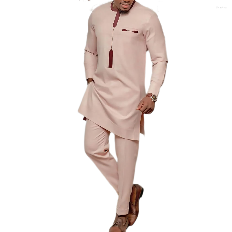 

Men's Tracksuits Men's Casual Suit Printed Long Shirt And Pants 2 Piece African Style Lightweight Loose Clothing For Wedding Prom Dress, Pink