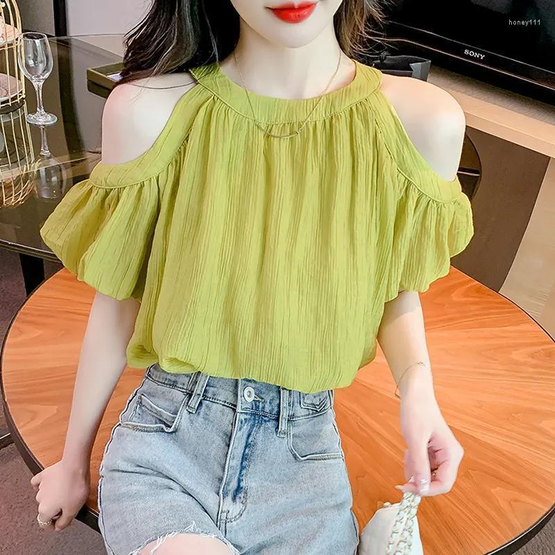 

Women' T Shirts Sweet Fashion Summer Women' Round Collar Short Puff Sleeves Shirt Ladies Casual Blouses Solid Color Slim Fit Pullover, Light green