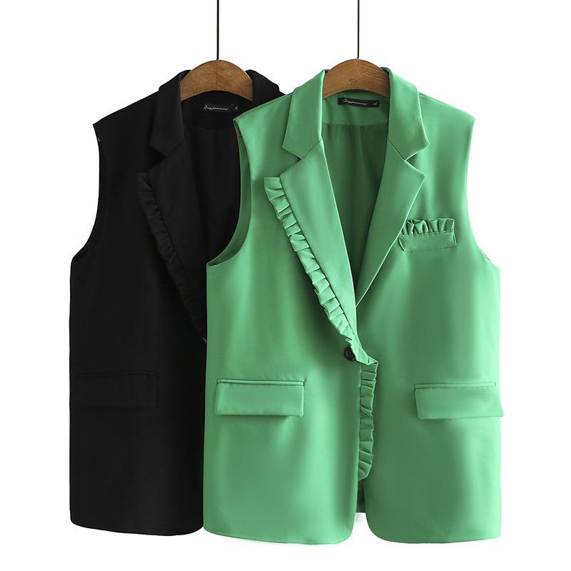 

Leather Fashion Suit Vest Women New 2022 Women's Waistcoat Loose Spring Autumn Korean Sleeveless Casual Blazer Vests Coats Female Jacket, Green