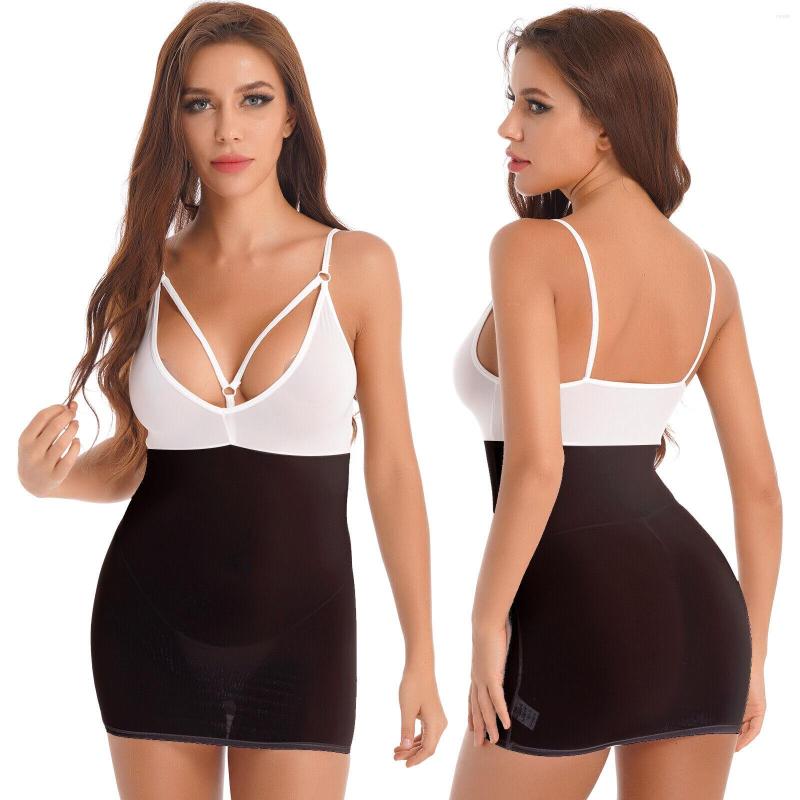 

Casual Dresses Women's Low Cut Bodycon See Through Mini Dress Sleeveless Spaghetti Straps Babydoll Nightwear Clubwear, Black