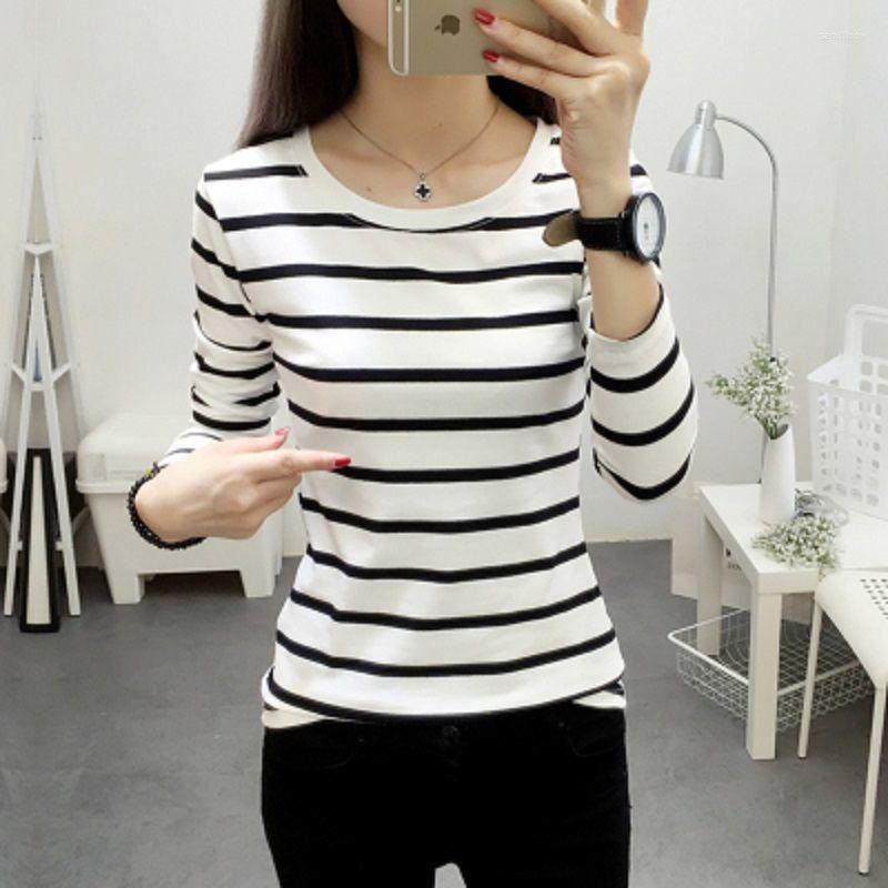 

Women' T Shirts Spring Autumn Women Harajuku Striped T-shirt Long Sleeve O-Neck T-Shirts Korean Casual Oversized Female Black Tops, Black round neck