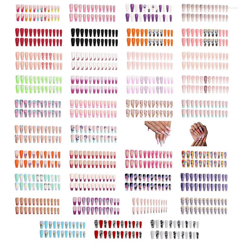 

False Nails 1 2 3 Coffin Fake Nail Scratch Resistant Artificial Press-on Fingernails Full Cover Strong Viscosity Manicure Stickers Type 31