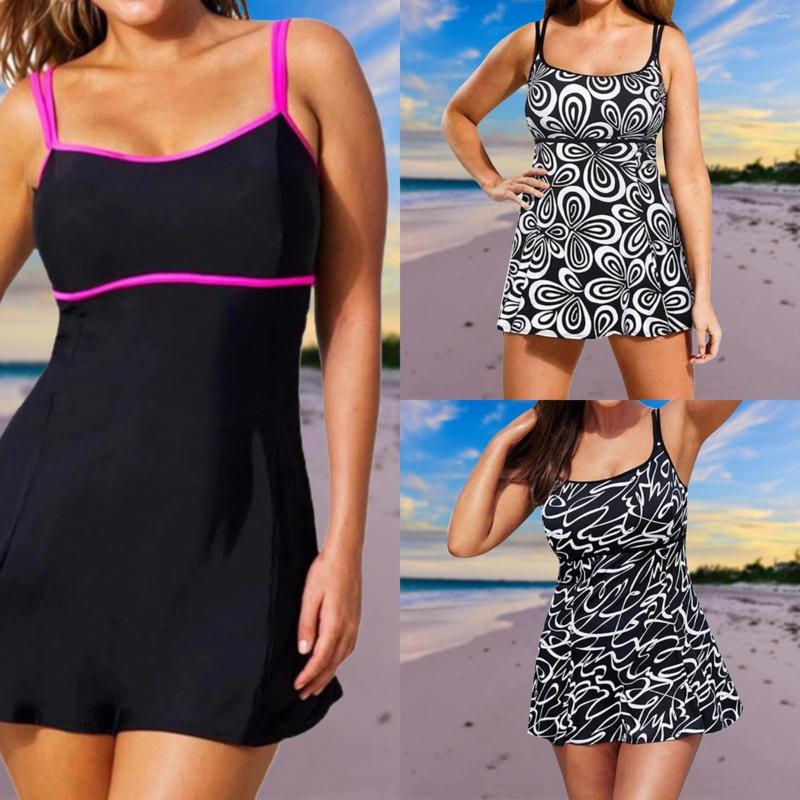 

Women's Swimwear Fashion Temperament Swimsuit Large Size Skirt Double Shoulder Halter Belly Covering Women's Dresses, Black
