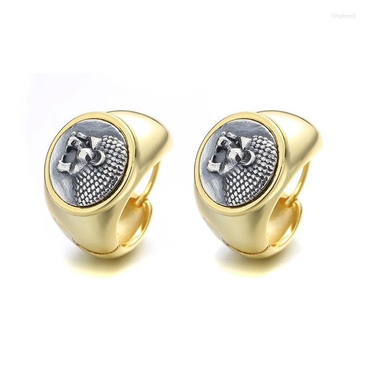 

Stud Earrings HSS-5 ZFSILVER 925 Silver Fashion High Quality Gold Retro Roaring Lion Ancient Coins Jewelry Women Match-all Girls Gift
